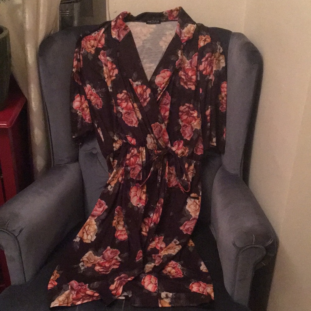 Soft floral wrap tie dress